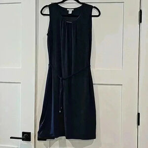 H&M Navy blue mid length dress with brass neck detail size S